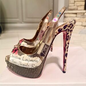 Christian Louboutin Multicolor Leopard Peep-Toe Heels